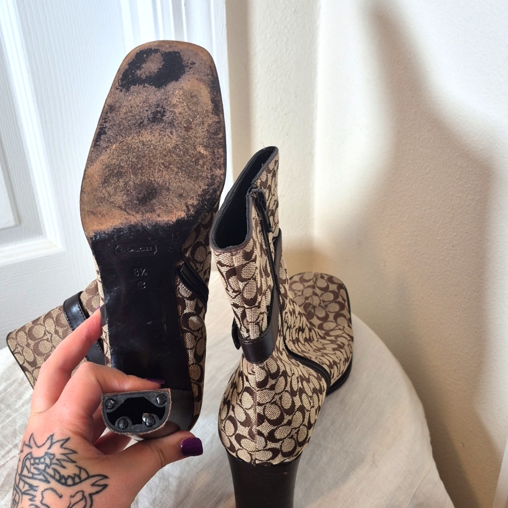 Coach Brown and Tan Heeled Booties Size 8.5 - Picture 4 of 7